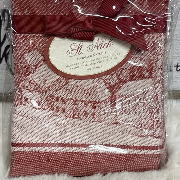 Williams & Sonoma Santa St. Nick Christmas Red Jacquard Napkins (4) - NEW! - Picture 2 of 4